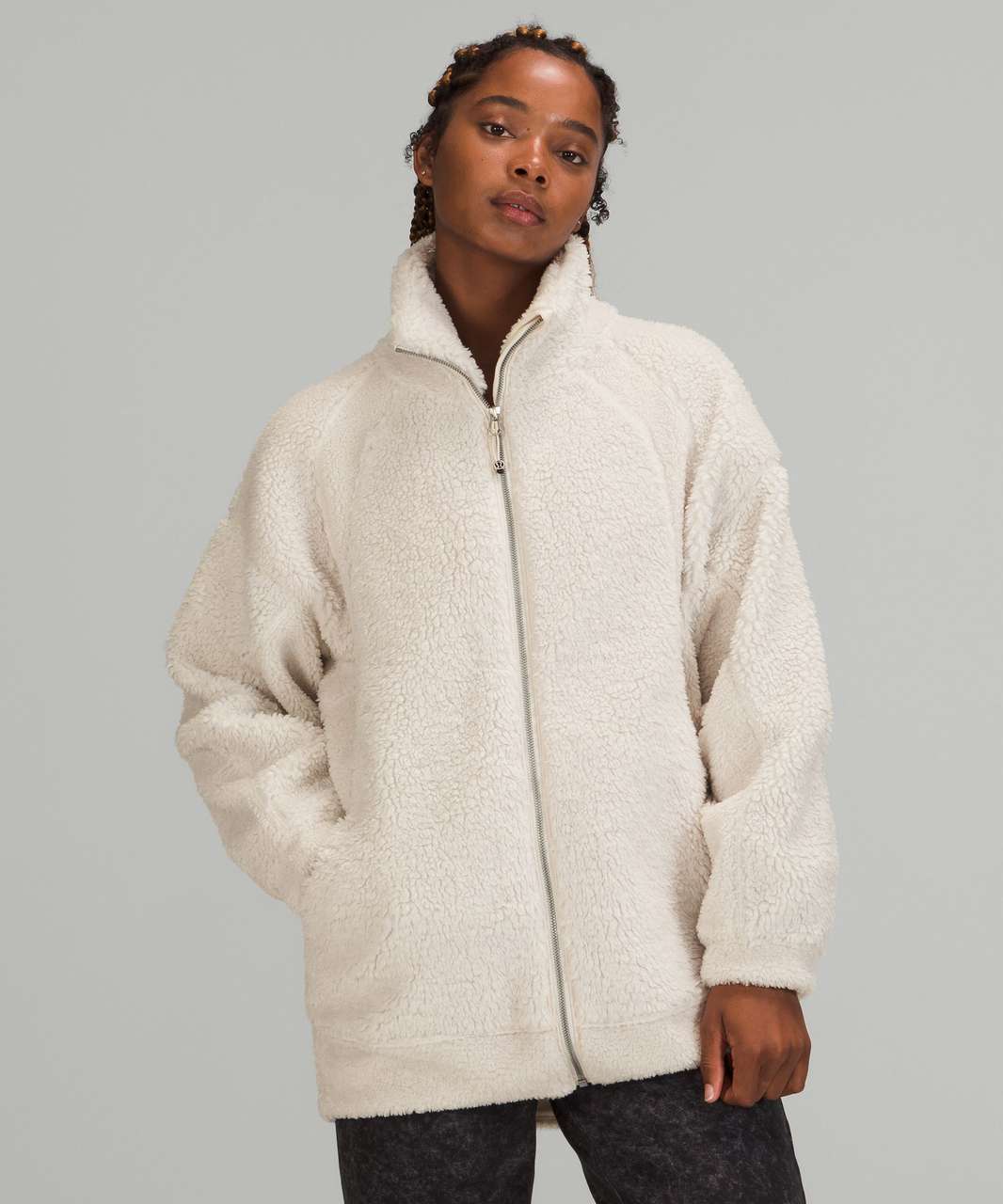 Lululemon Long Textured Fleece Jacket - White Opal - lulu fanatics