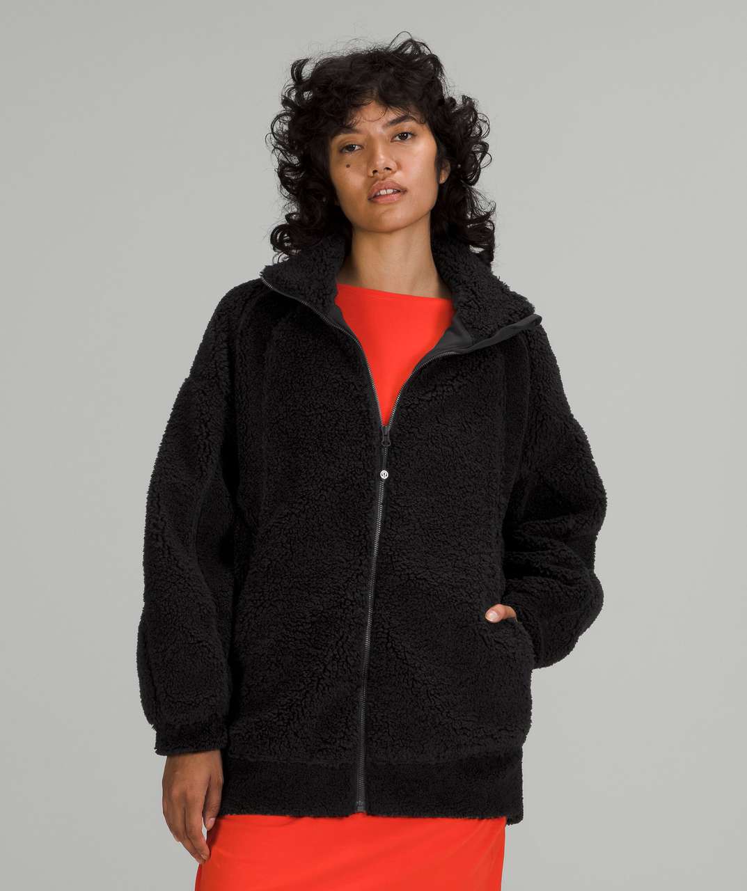 Lululemon Long Textured Fleece Jacket - Black - lulu fanatics