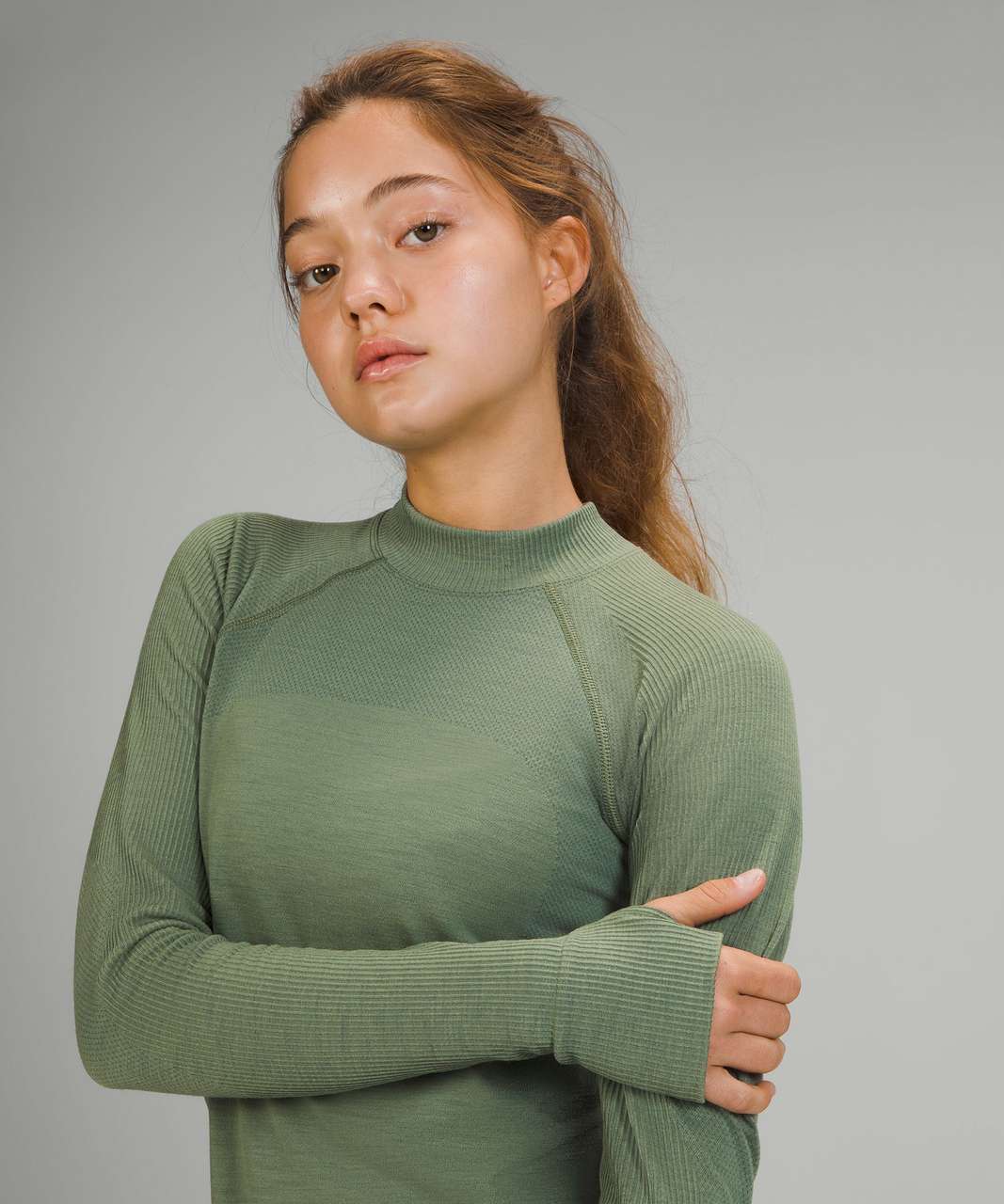 Lululemon Keep the Heat Thermal Long Sleeve Shirt - Green Twill - lulu  fanatics