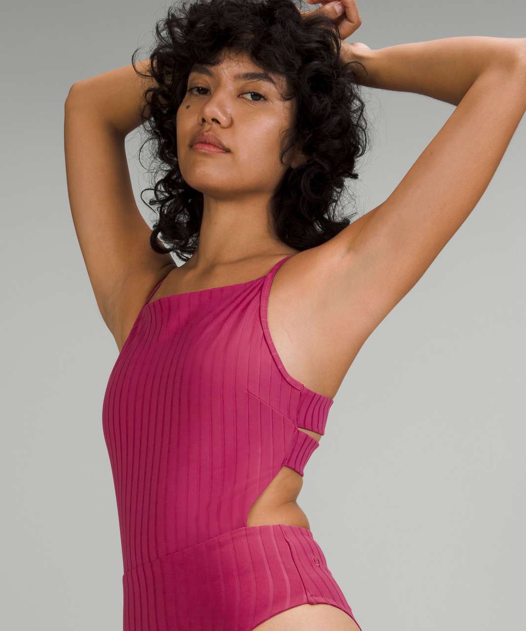 Lululemon Ribbed High Neck Cross Back One Piece Size L Pink Lychee PLYC  10869