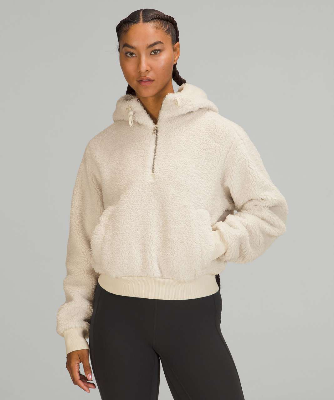 Comparison of Textured Fleece 1/2 zip in Dark Olive sz4 & Cinchable Fleece  Zip-Up in Bold Beige sz 4 : r/lululemon