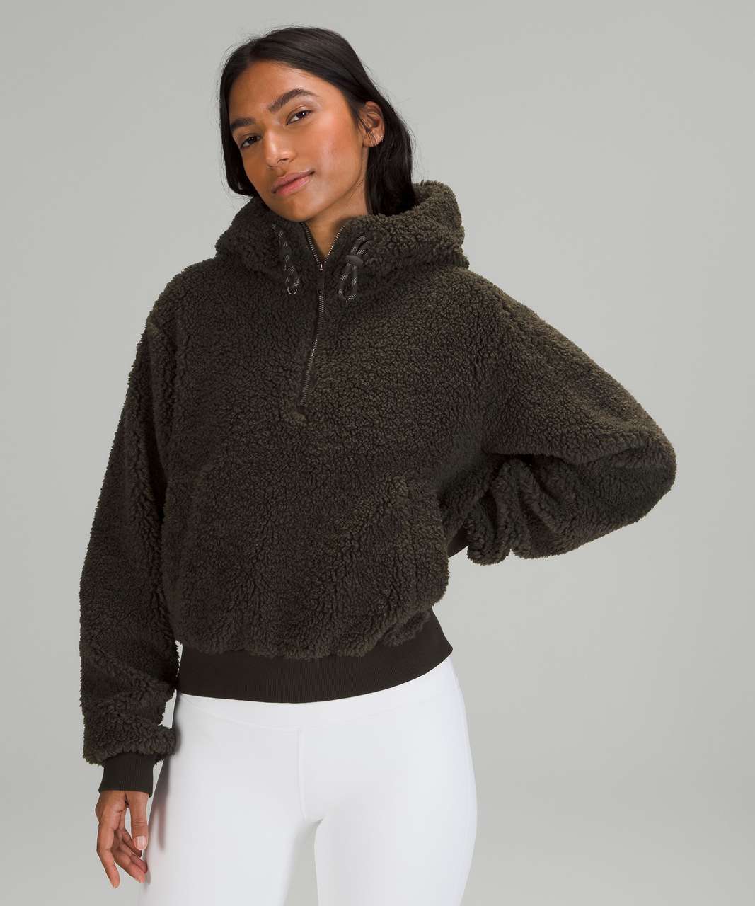 Lululemon Textured Fleece 1/2 Zip - Dark Olive - lulu fanatics