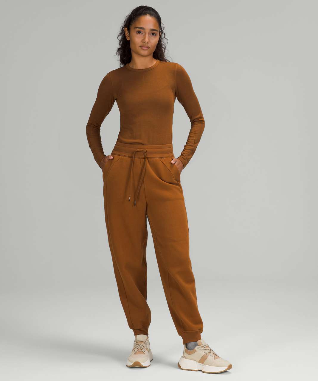 Pull&Bear ribbed long sleeve yoga top in tan