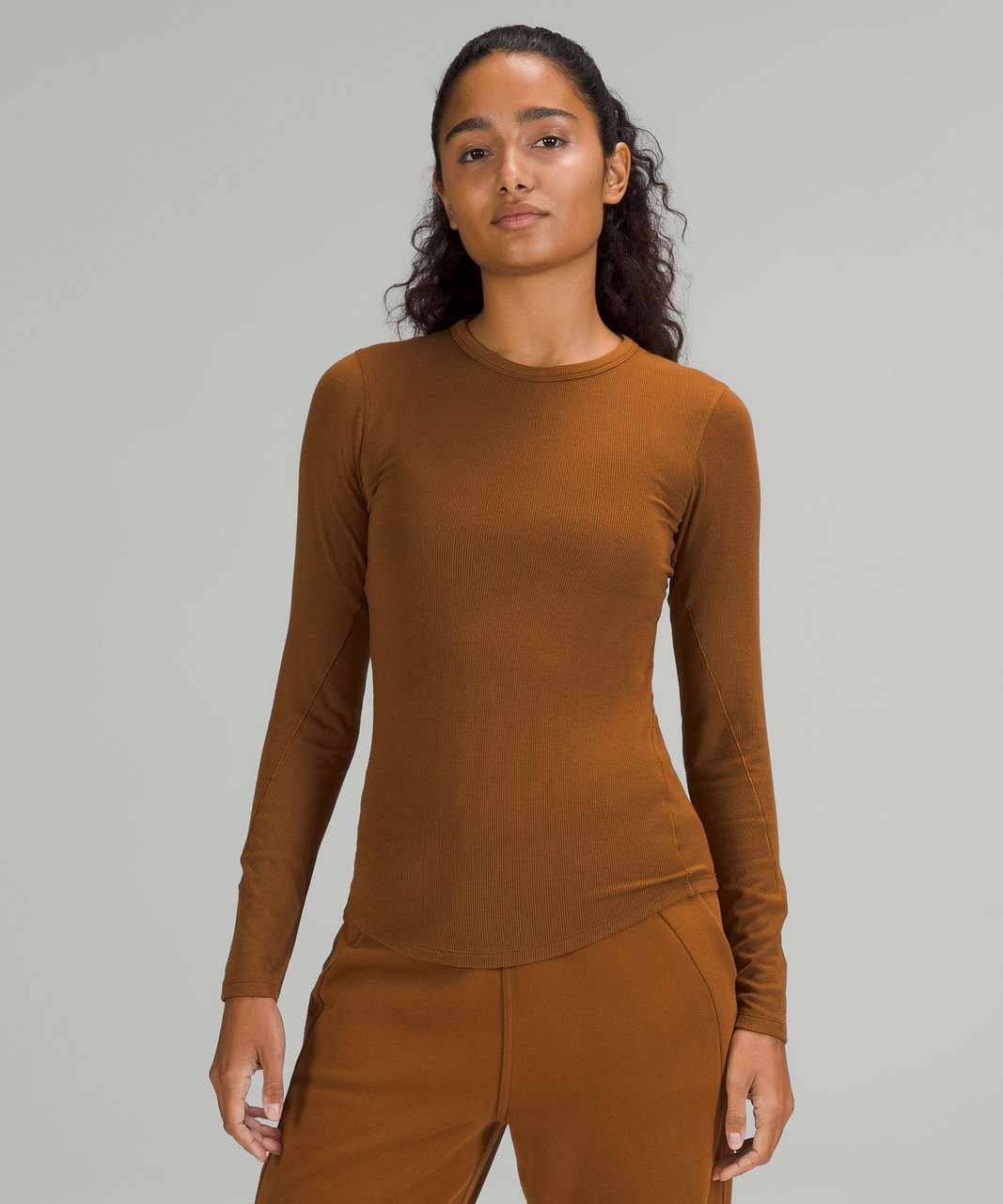 Pull&Bear ribbed long sleeve yoga top in tan