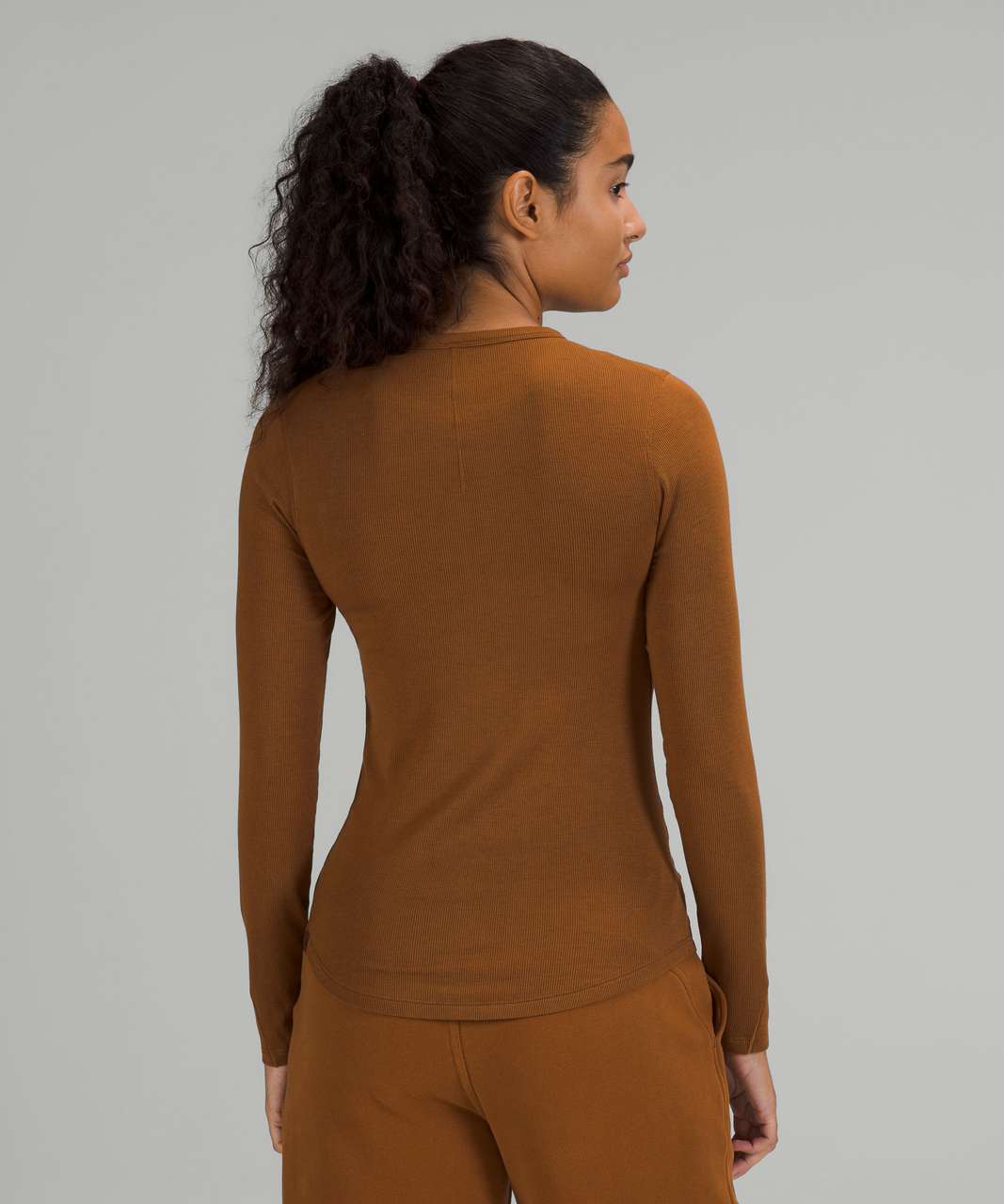 Lululemon Hold Tight Ribbed Long Sleeve Shirt - Copper Brown - lulu fanatics