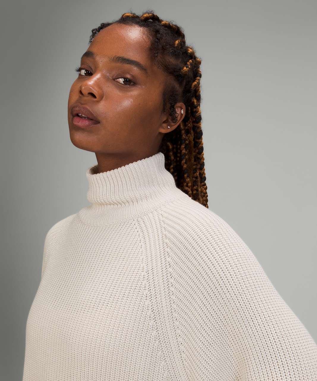 Cozy Fantasy White Ribbed Turtleneck Sweater