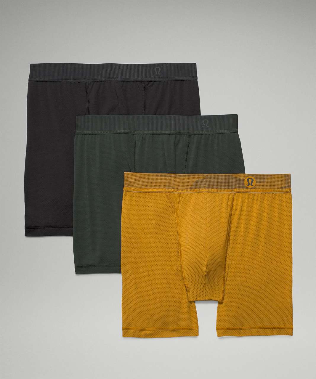 Lululemon Always In Motion Boxer Mesh 5" *3 Pack - Black / Gold Spice / Rainforest Green