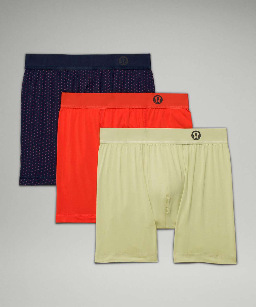 Lululemon Always In Motion Boxer 5" *3 Pack - Autumn Red / Dew Green / Doodle Dot Pink Lychee True Navy