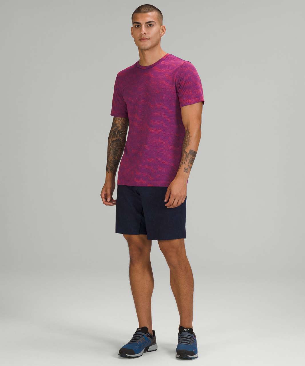 Lululemon Metal Vent Breathe Short Sleeve Shirt - Half Tone Petrol Purple / Autumn Red