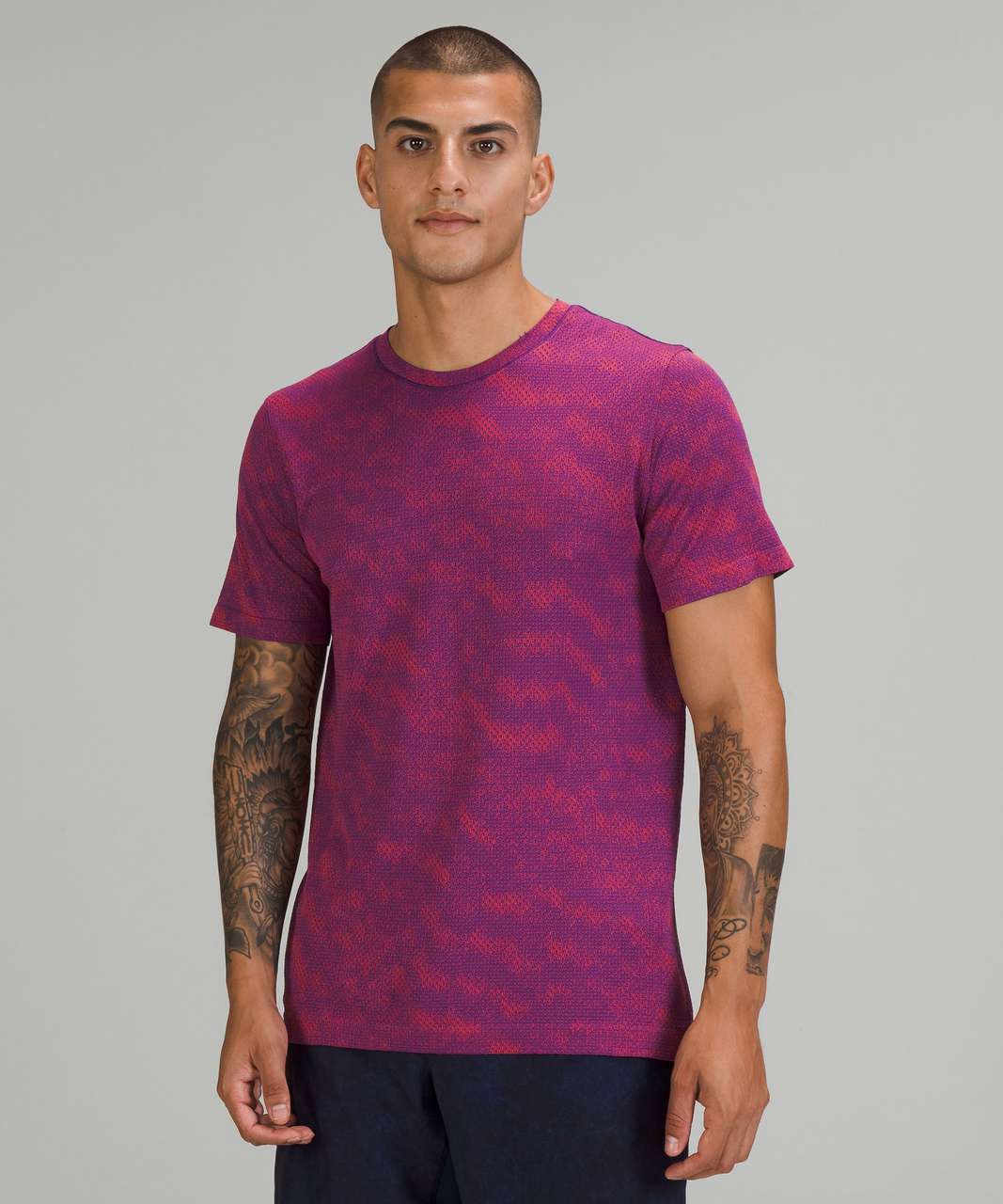 Lululemon Metal Vent Breathe Short Sleeve Shirt - Half Tone Petrol Purple / Autumn Red