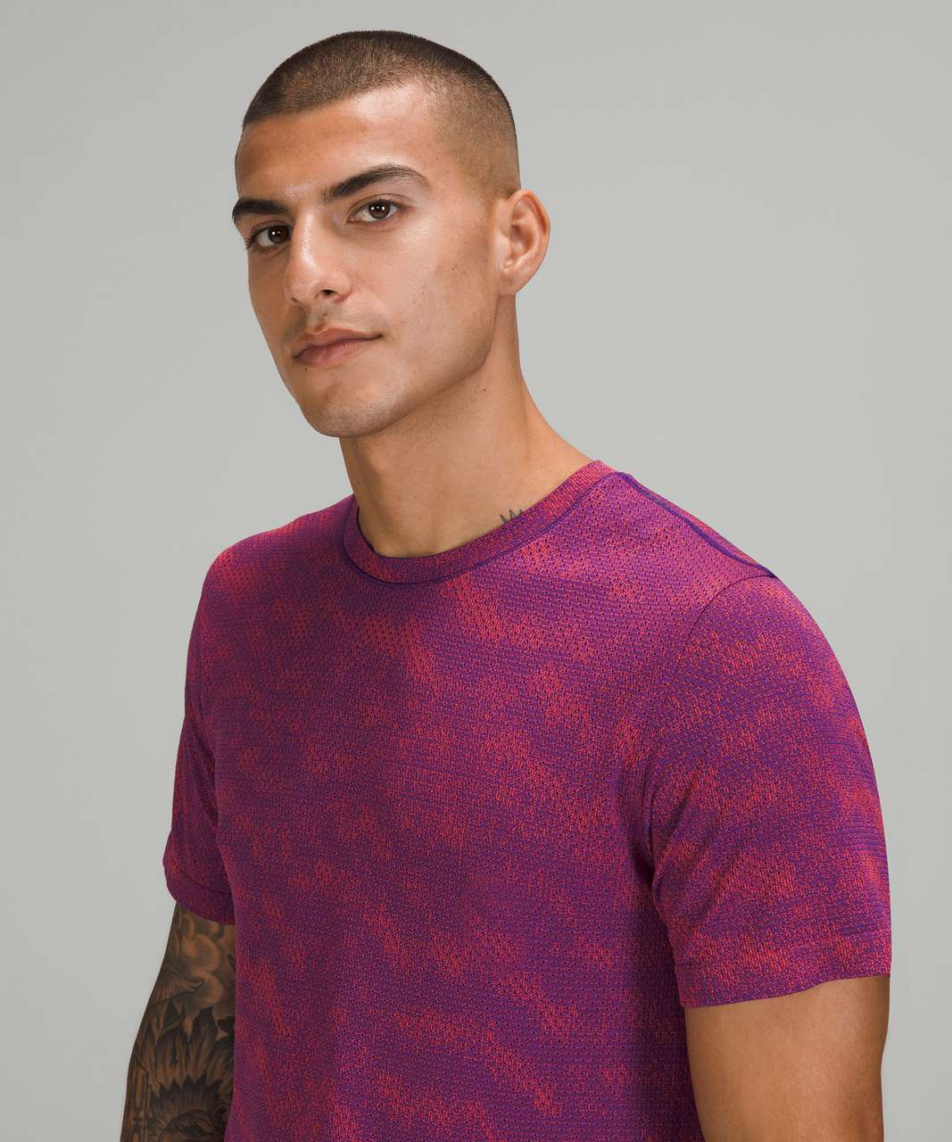 Lululemon Metal Vent Breathe Short Sleeve Shirt - Half Tone Petrol Purple / Autumn Red