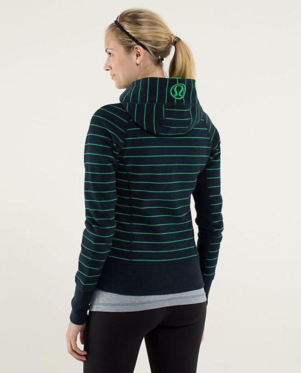 Lululemon Scuba Hoodie *Stretch (Lined Hood) - Slalom Stripe Printed Inkwell / Green Bean / Inkwell