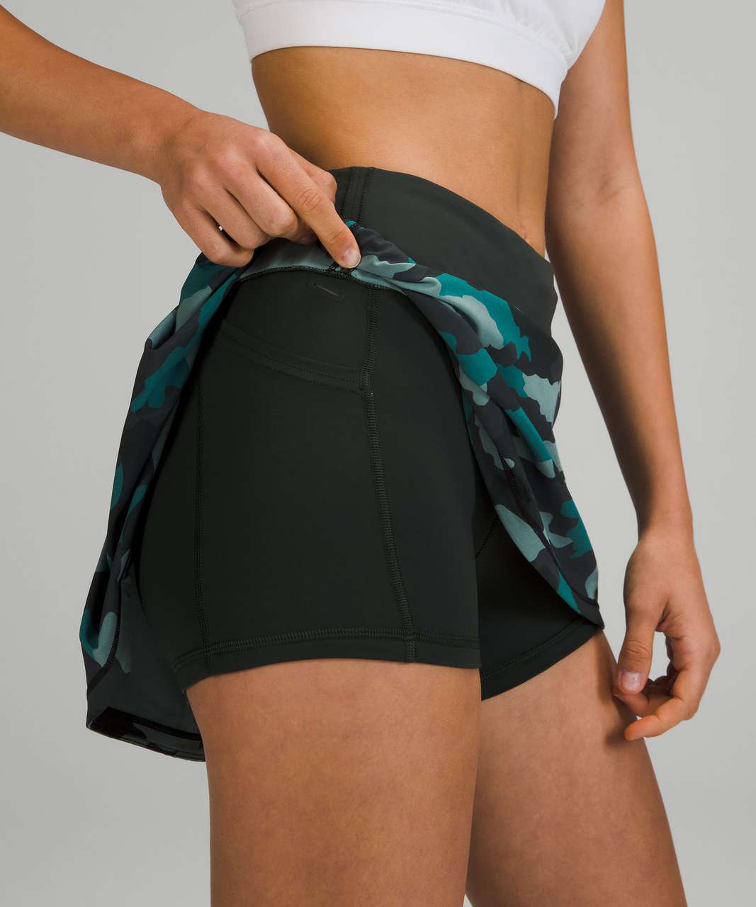 Lululemon Pace Rival Mid-Rise Skirt - Heritage 365 Camo Tidewater Teal Multi / Rainforest Green