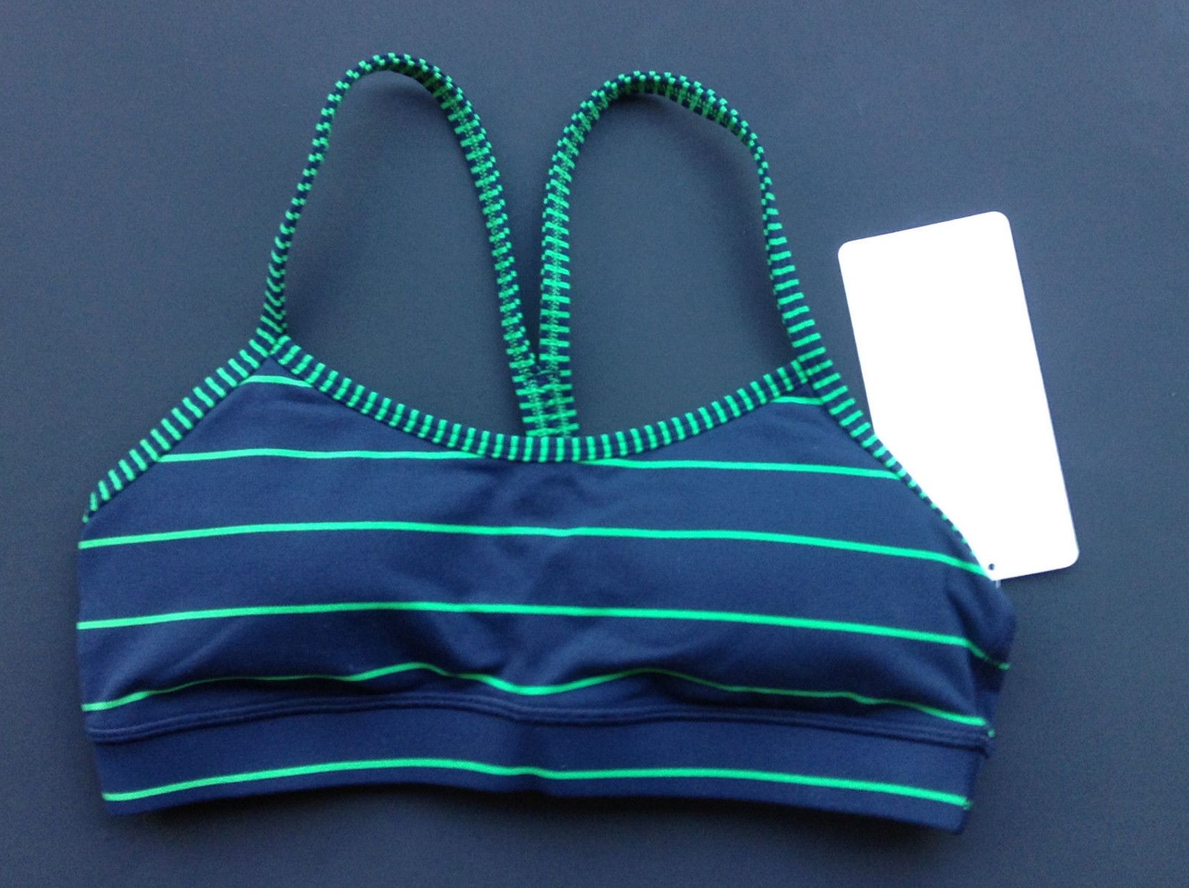 Lululemon Flow Y Bra IV - Slalom Stripe Inkwell / Hyper Stripe Green Bean / Inkwell