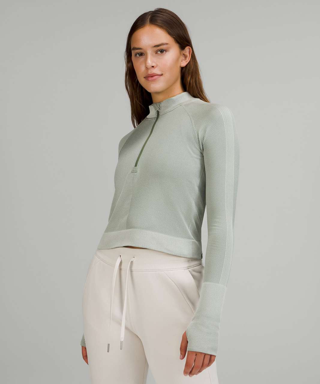 Lululemon Rest Less Cropped 1/2 Zip - Diagonal Rib Green Twill / Light Sage