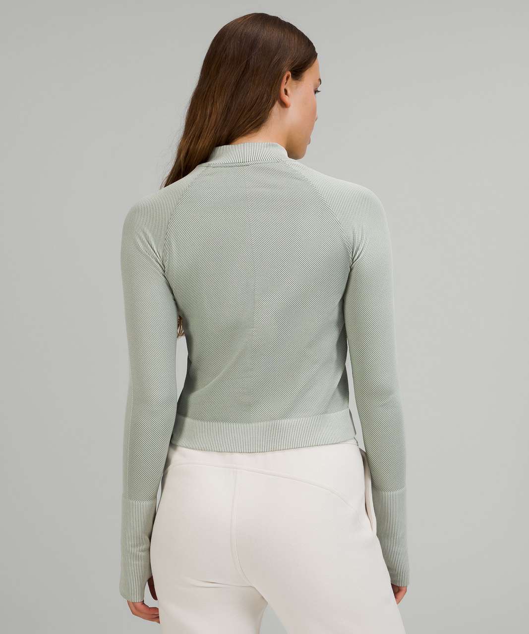 Lululemon Rest Less Cropped 1/2 Zip - Diagonal Rib Green Twill / Light Sage