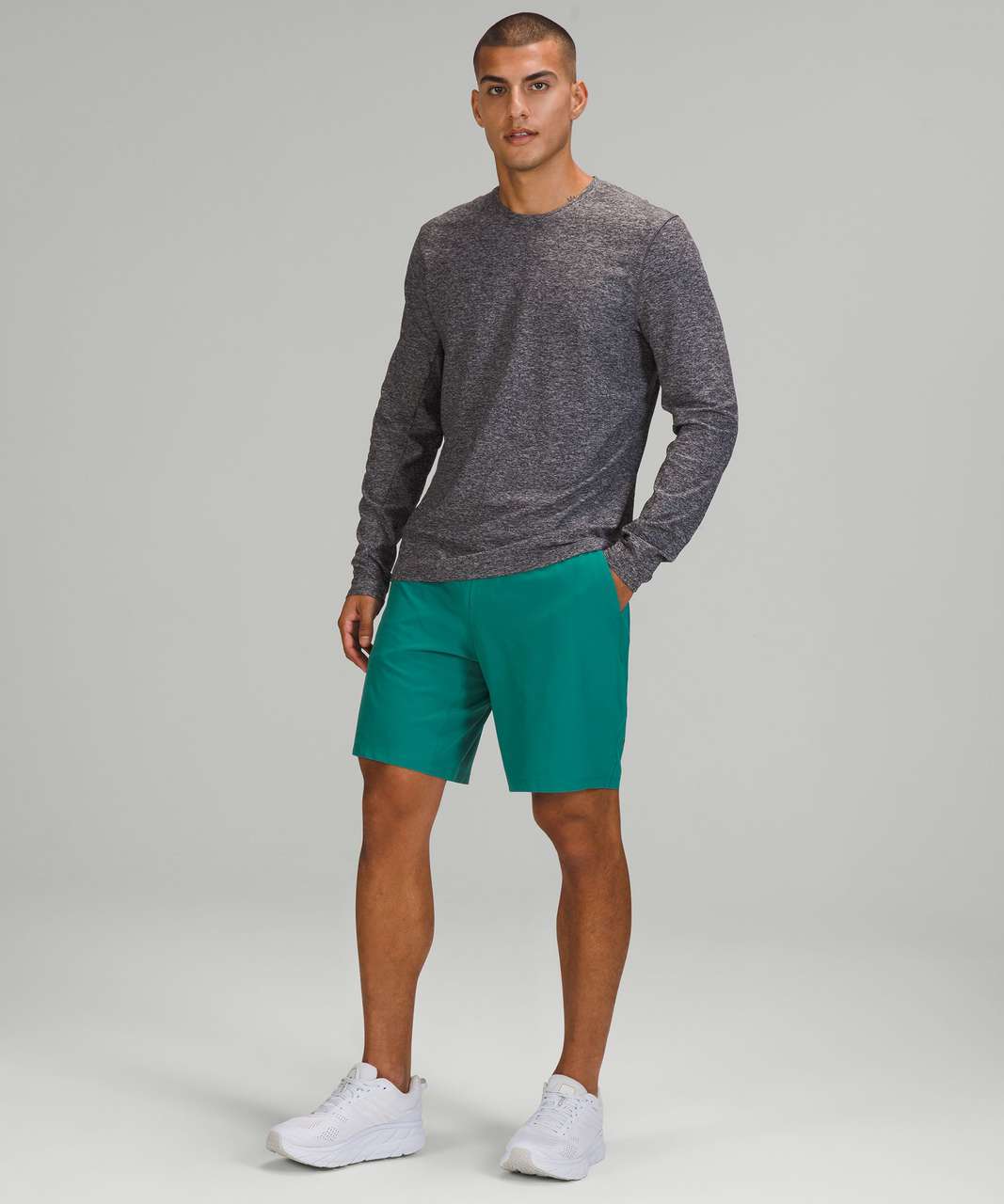 Lululemon Pace Breaker Short Linerless 9 - Heathered Texture Printed Greyt  Deep Coal (First Release) - lulu fanatics