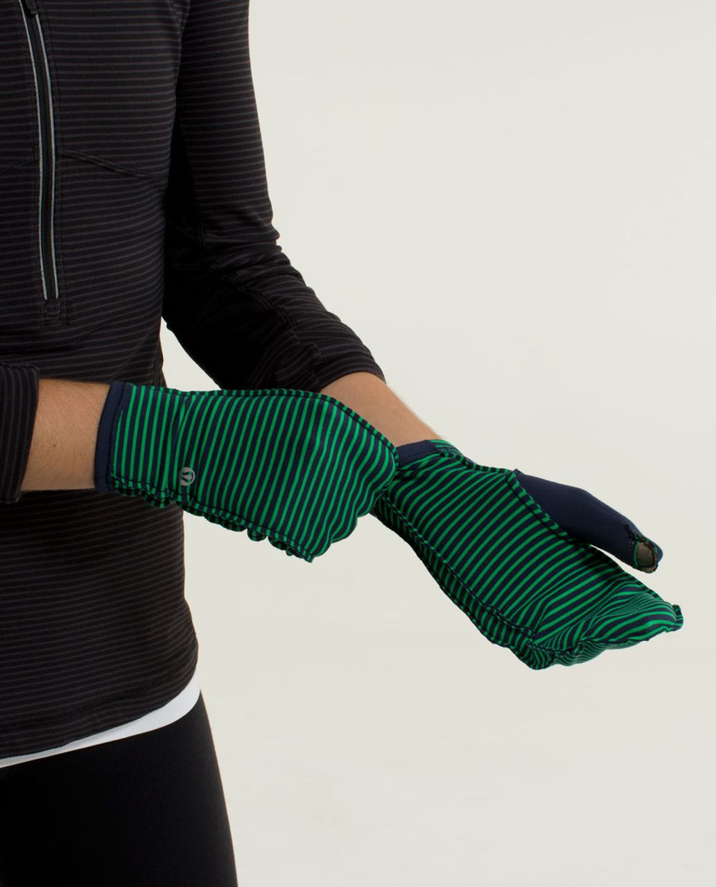 Lululemon Run With Me Mittens - Hyper Stripe Green Bean / Inkwell