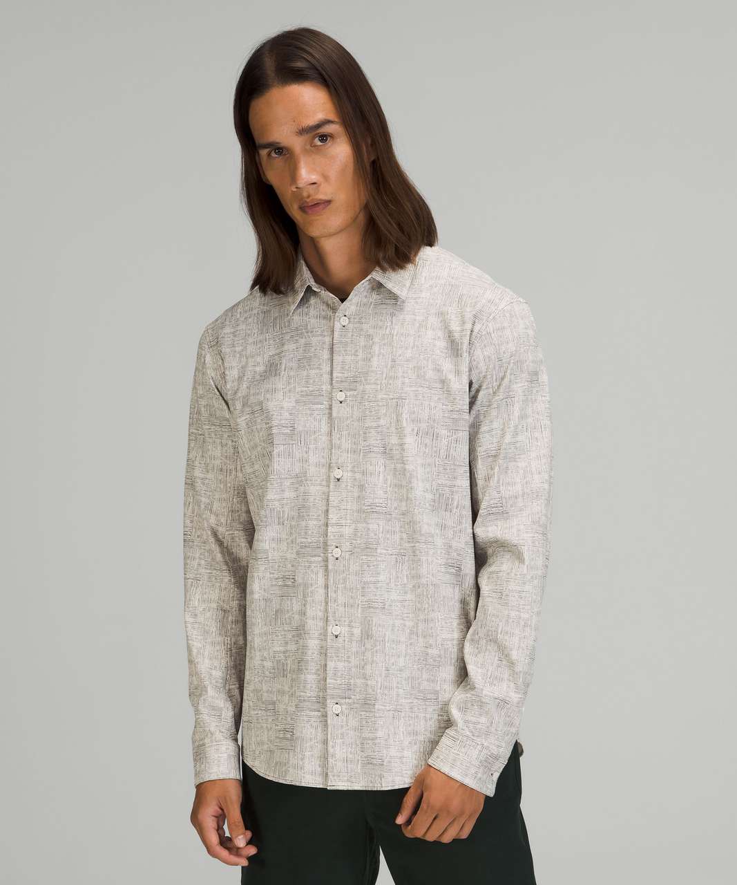 Lululemon Airing Easy Long Sleeve Button Up Shirt *Ventlight Mesh - Offset Stripe White Opal Graphite Grey