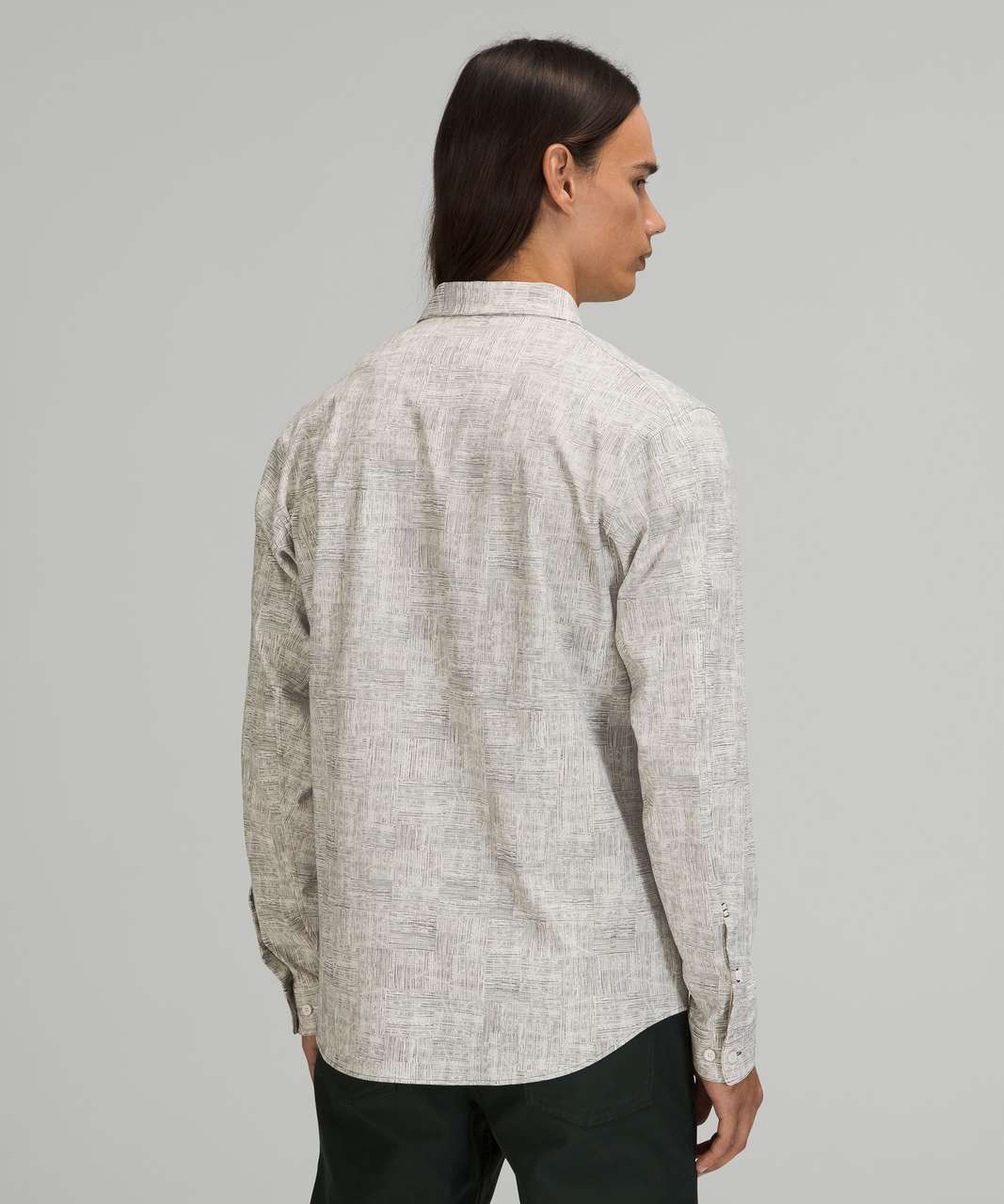 Lululemon Airing Easy Long Sleeve Button Up Shirt *Ventlight Mesh - Offset Stripe White Opal Graphite Grey