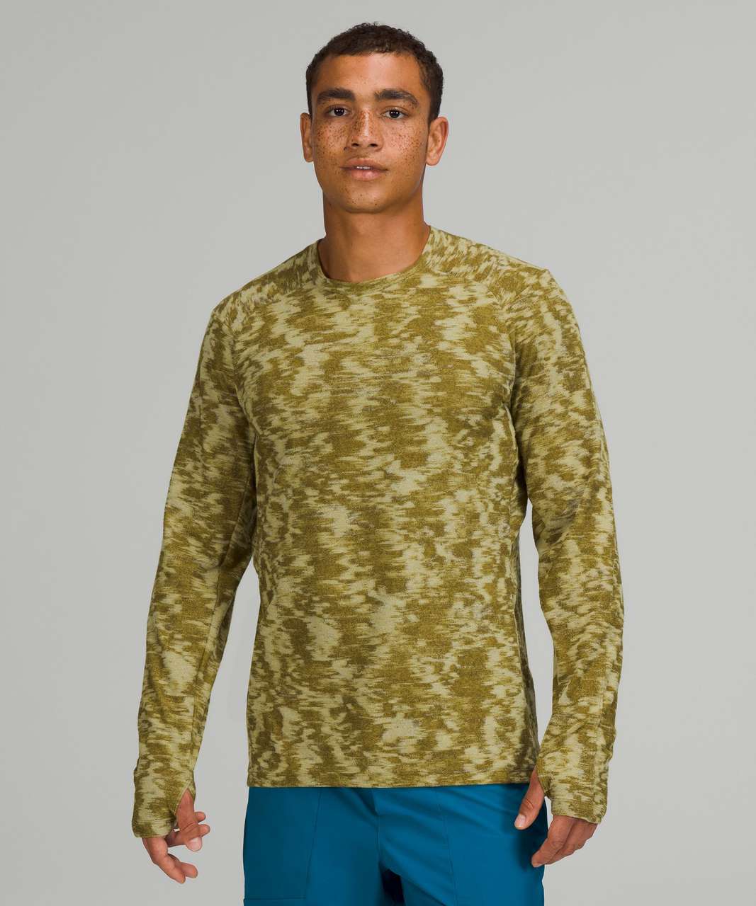 Lululemon Surge Warm Crew - Data Rush Mini Jacquard Dew Green Moss Green - lulu  fanatics