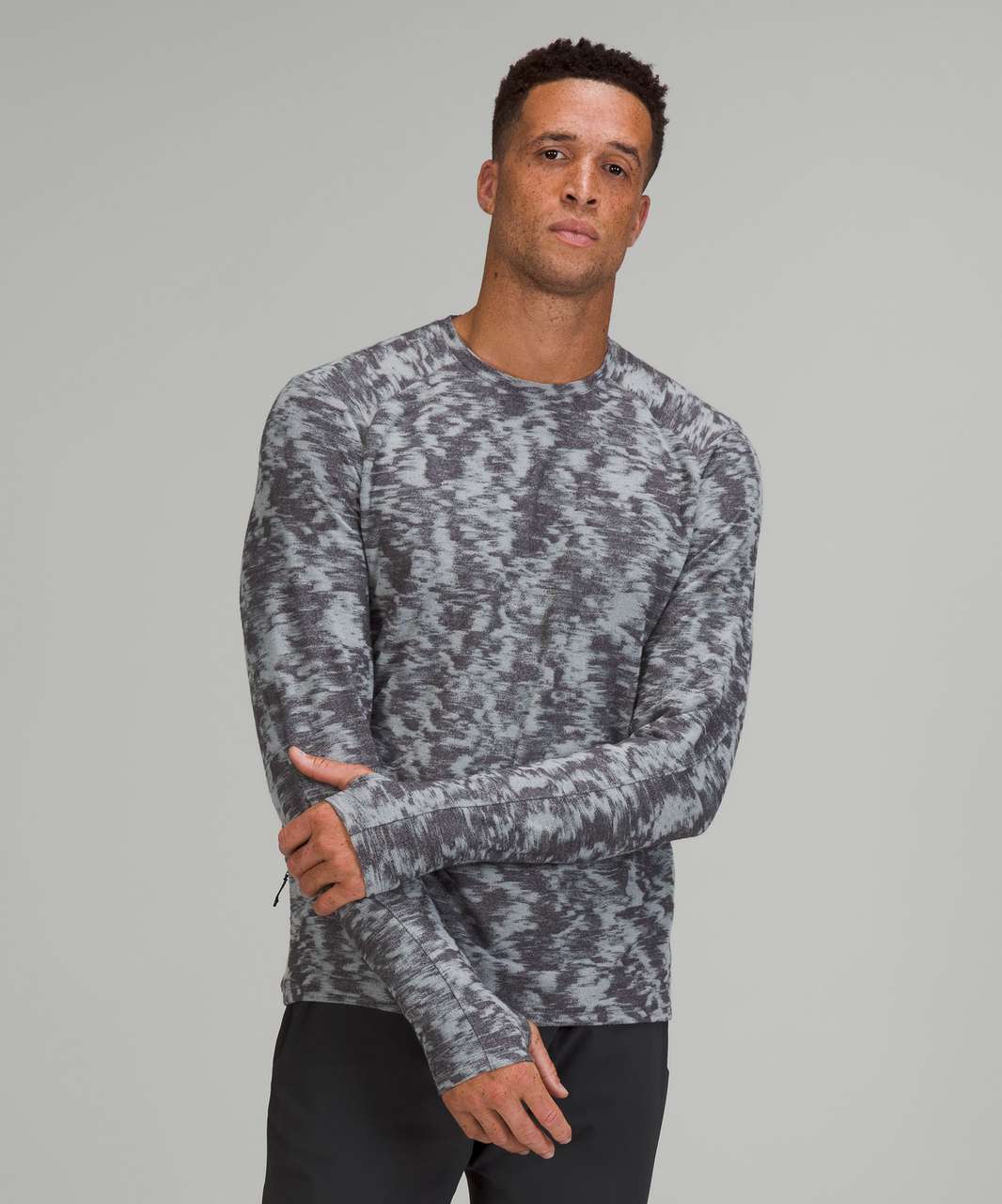 Lululemon Surge Warm Crew - Data Rush Mini Jacquard Rhino Grey Black ...