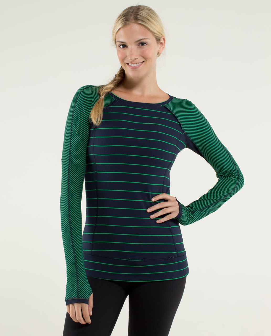 Lululemon Full Tilt Long Sleeve - Slalom Stripe Inkwell / Hyper Stripe Green Bean / Inkwell