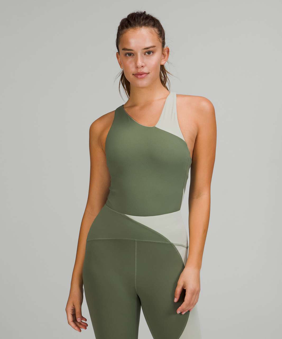 Lululemon Nulu Asymmetrical Bodysuit *Light Support, A/B Cups - Green Twill / Green Fern