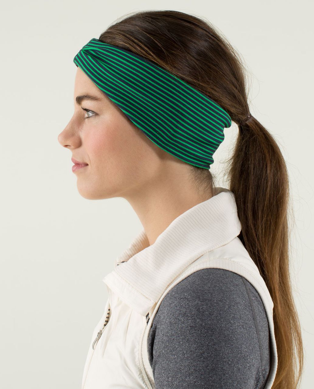 Lululemon Run With Me Ear Warmer - Hyper Stripe Green Bean / Inkwell