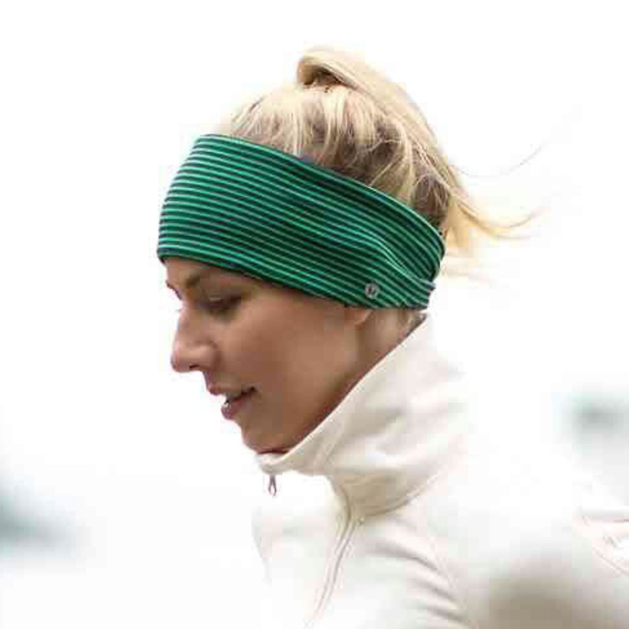 Lululemon Run With Me Ear Warmer - Hyper Stripe Green Bean / Inkwell