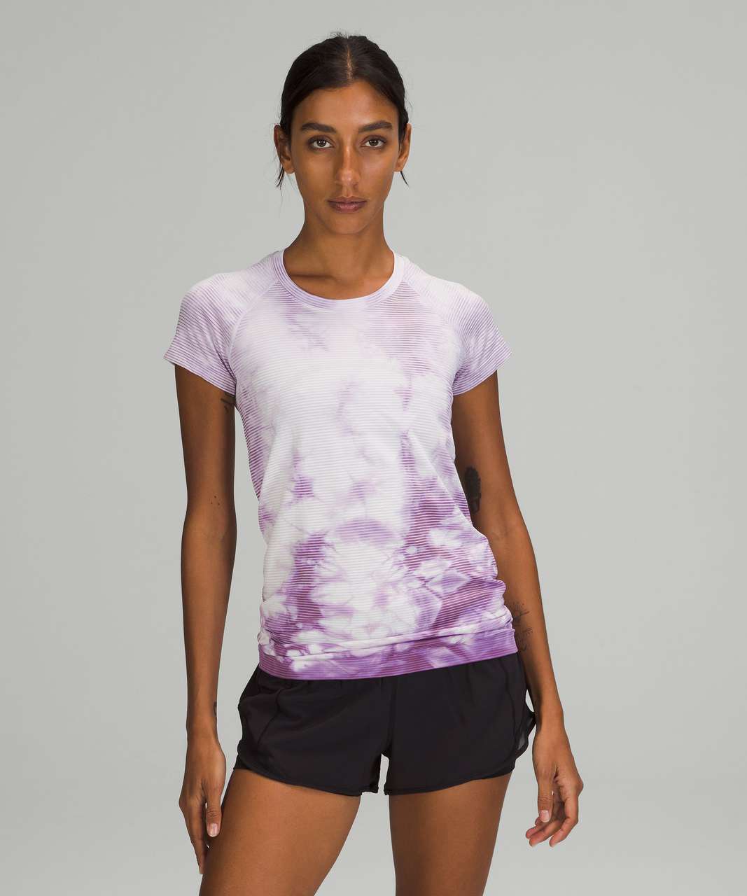 Lululemon Dot Camo Wisteria Purple Train to Be Short Sleeve Shirt