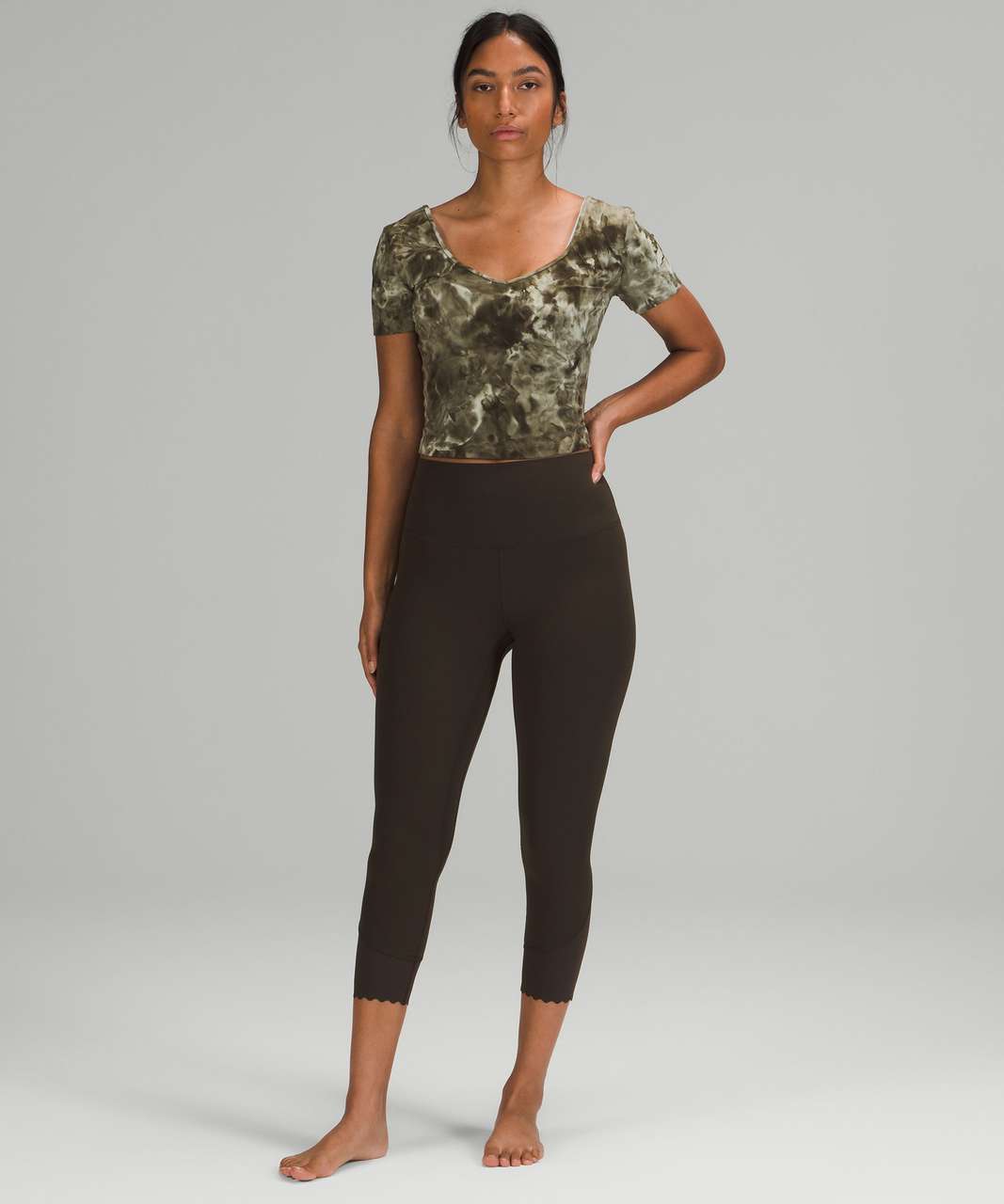 Lululemon Align Scalloped Hem High-Rise Crop 23 - Roasted Brown - lulu  fanatics