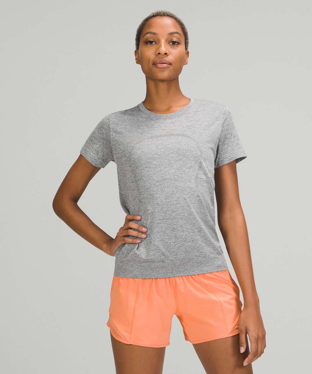 Lululemon Swiftly Breathe Short Sleeve Shirt - Slate / White - lulu fanatics