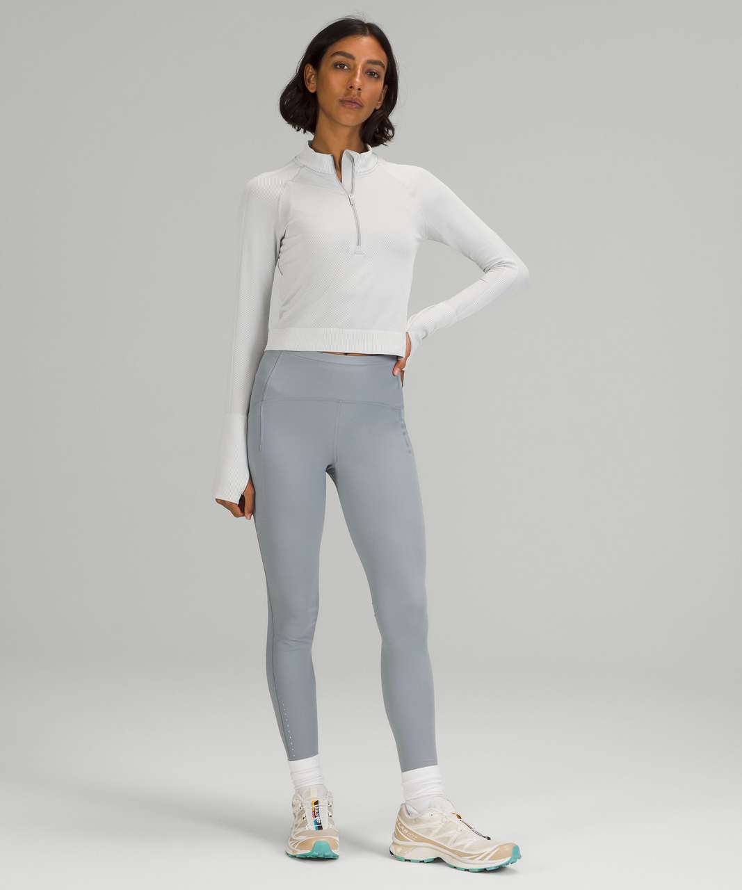 Best Lululemon Long Sleeve Tops Reviews In 2024 - Diagonal Rib Silver Drop  / White Womens Rest Less Pullover