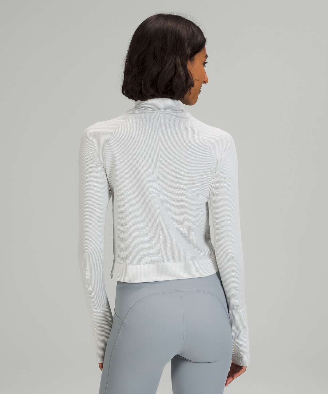 Lululemon Rest Less Cropped 1/2 Zip - Diagonal Rib Silver Drop / White