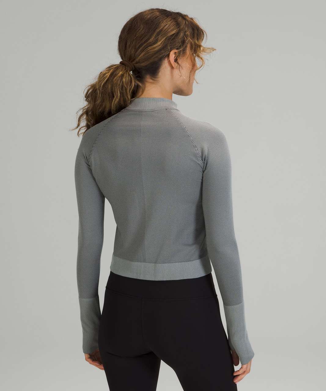 Lululemon Rest Less Cropped 1/2 Zip - Diagonal Rib Black / Rhino Grey