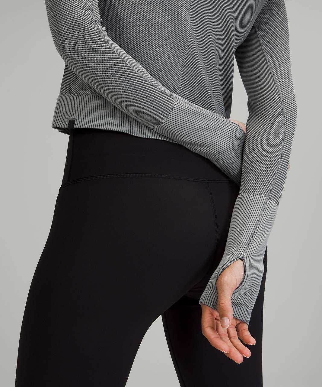 Lululemon Rest Less Cropped 1/2 Zip - Diagonal Rib Black / Rhino Grey