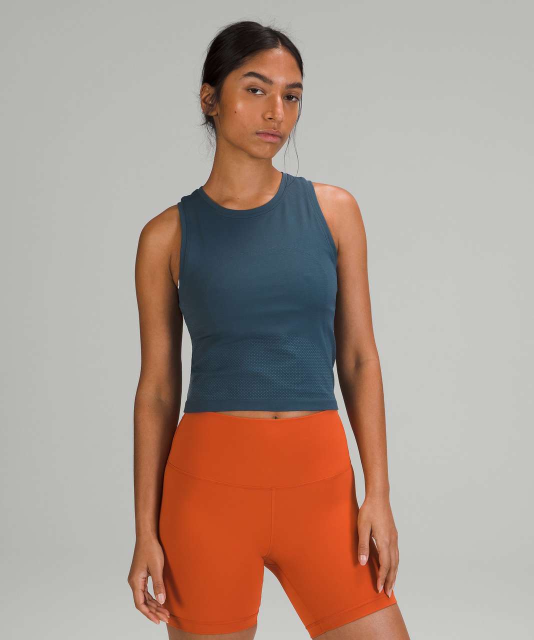 Lululemon Swiftly High Neck Cropped Tank - Iron Blue / River Blue