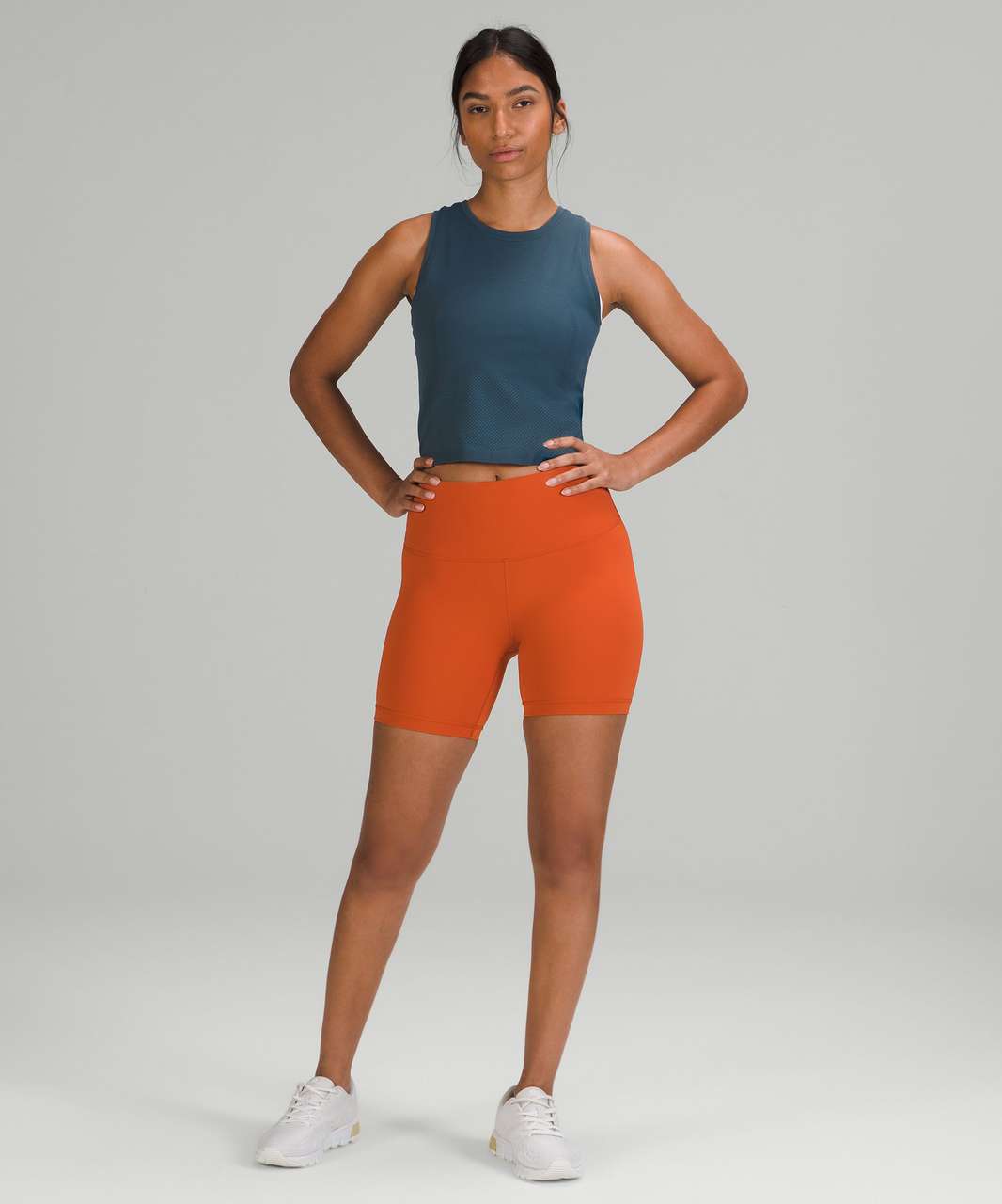 Lululemon Swiftly High Neck Cropped Tank - Iron Blue / River Blue