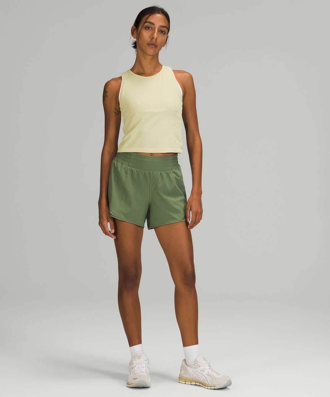 Lululemon Swiftly High Neck Cropped Tank - Dew Green / White Opal ...