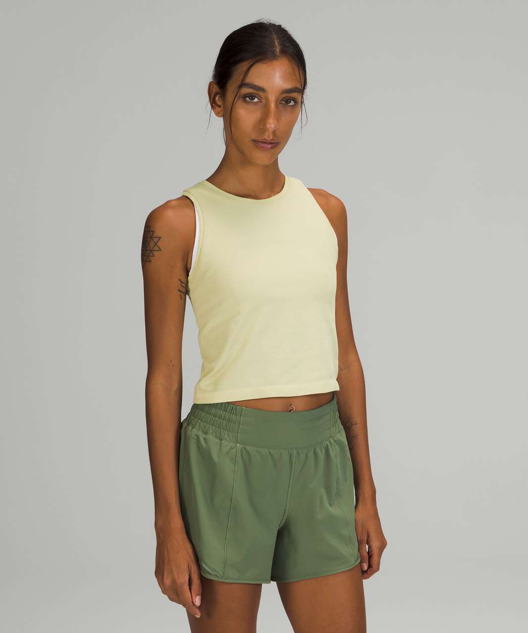 Feel Your Power Ribbed Racer Crop Top in Lime