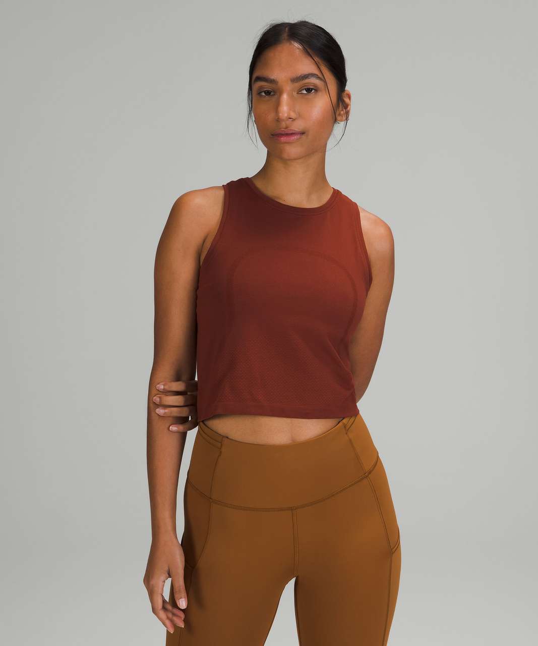 Lululemon Swiftly High Neck Cropped Tank - Date Brown / Aztec Brick