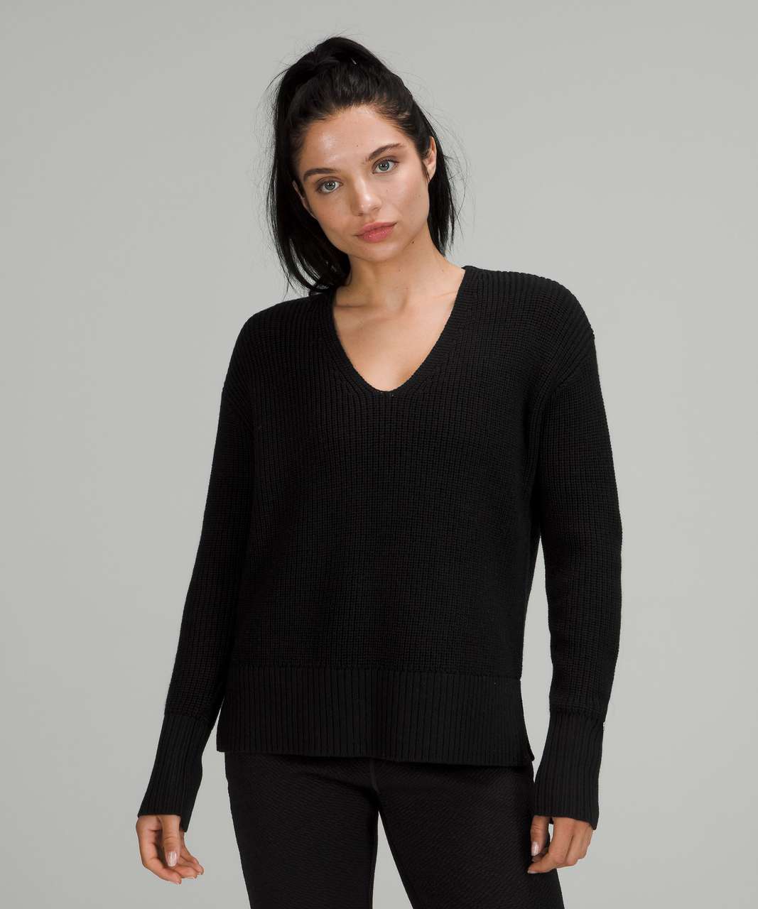 Black V-Neck Sweater For Women