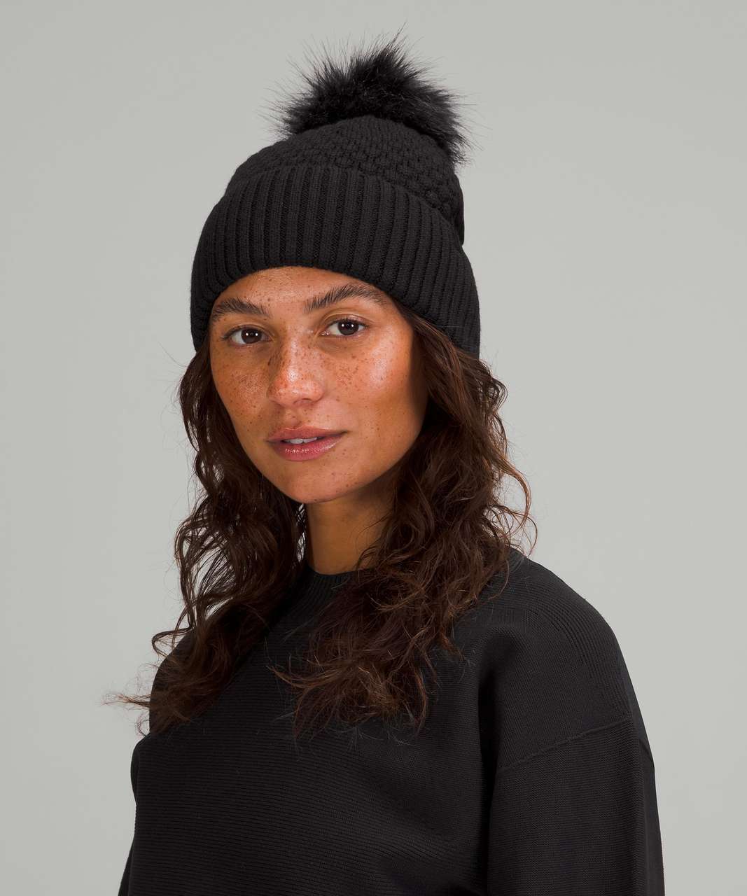 Lululemon Bubble Knit Pom Beanie Black lulu fanatics