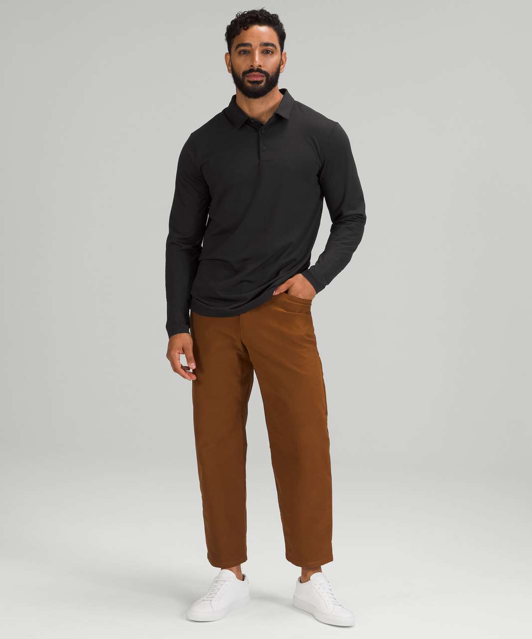 MEN'S SLIM-FIT BLACK LONG SLEEVE POLO, JUST4UNIQUE