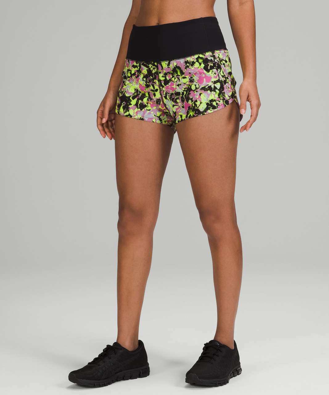 Lululemon Speed Up High-Rise Lined Short 2.5" - Inflected Highlight Yellow Multi / Black