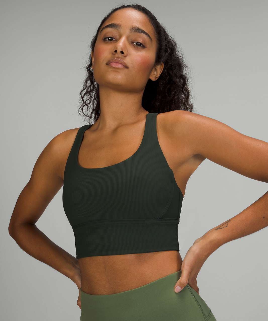 Lululemon Energy Longline Bra Ribbed Luxtreme *Medium Support, B–D Cups -  Rainforest Green - lulu fanatics