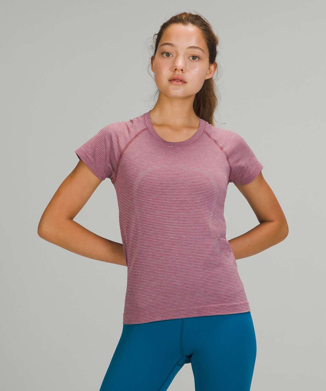 Lululemon Swiftly Tech Short Sleeve Shirt 2.0 Race Length In Tetra Stripe  Rhino Grey/ripened Raspberry/pink Blossom/pink Lychee