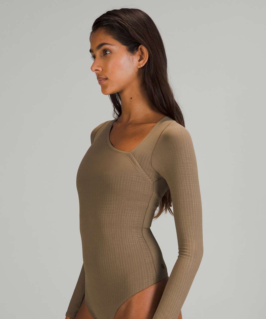 Lululemon lab Asymmetrical Long Sleeve Bodysuit - Disrupt Grid Emboss  Frontier - lulu fanatics