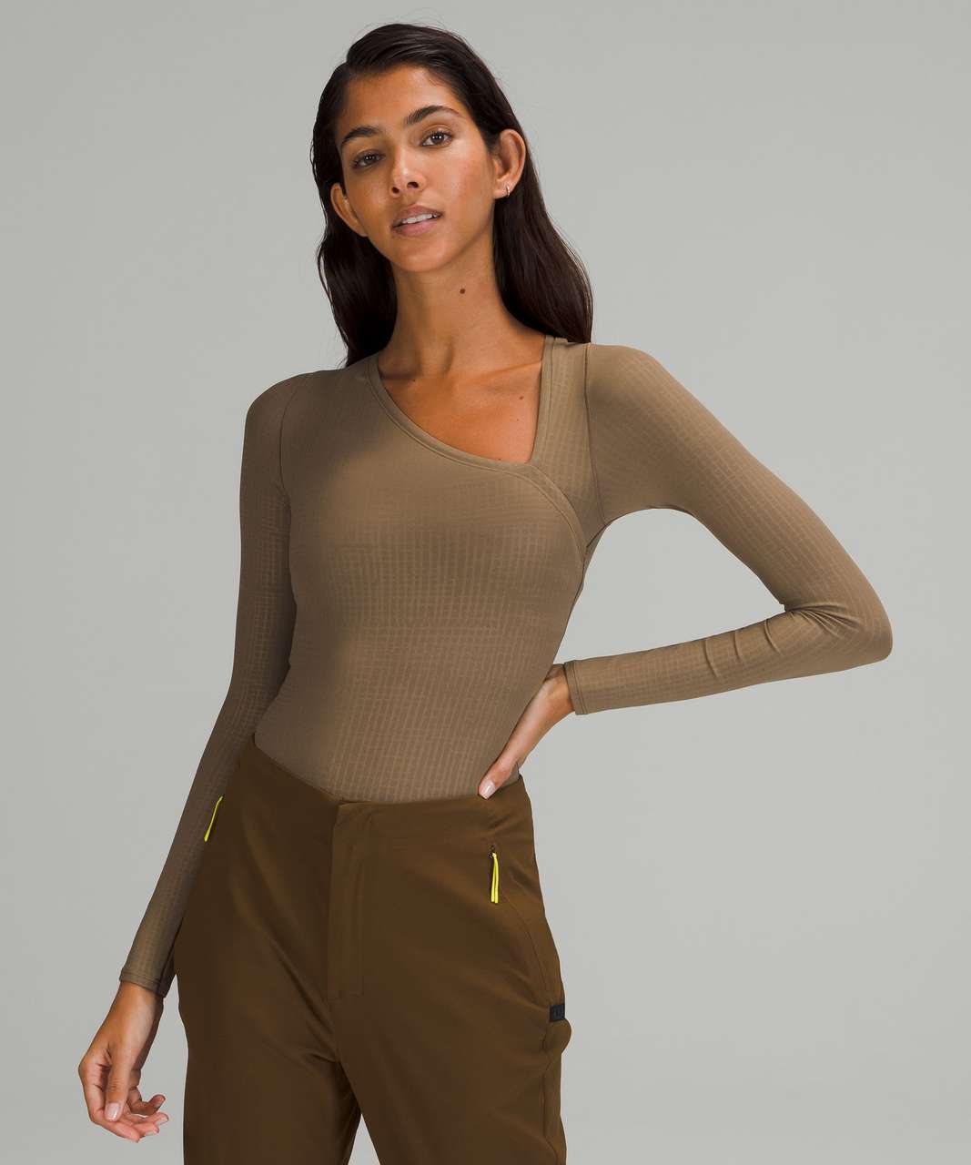 Lululemon lab Asymmetrical Long Sleeve Bodysuit - Disrupt Grid Emboss Yellow  Serpentine - lulu fanatics